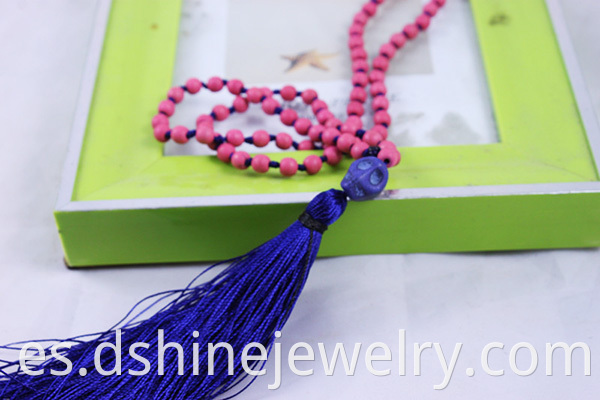 pink coral necklace, pendant tassel necklace 